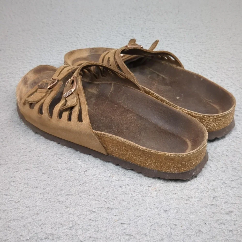 Birkenstock Sandals Womens Size 8 Brown Suede Slide Comfort Strappy Footbed